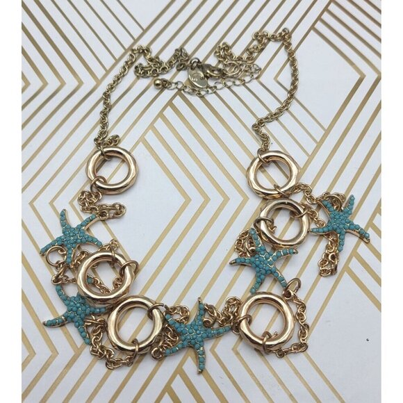 MINT Condition Charming Charlie Beachy Chain Gold Tone Blue Sea Star Stations - Picture 8 of 10
